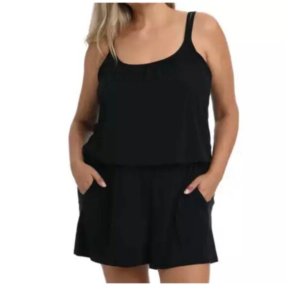 Maxine Of Hollywood Jersey Swim Romper One Piece Swimsuit Size 22W Black New